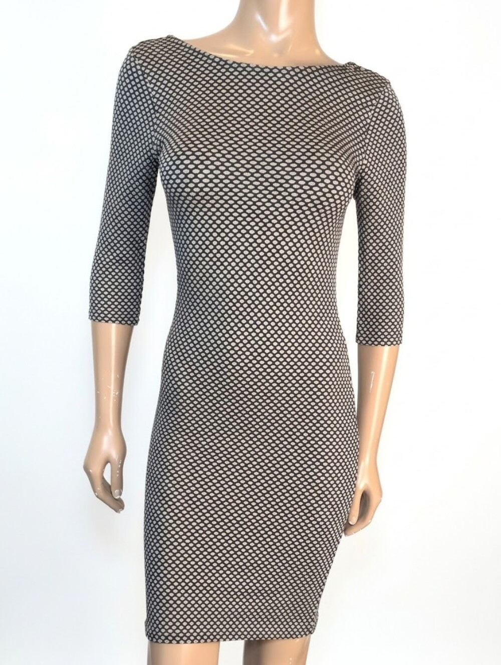 Lustre Bodycon Dress Textured Knit Open Back Bodycon Dress Black Taupe Size UK 8